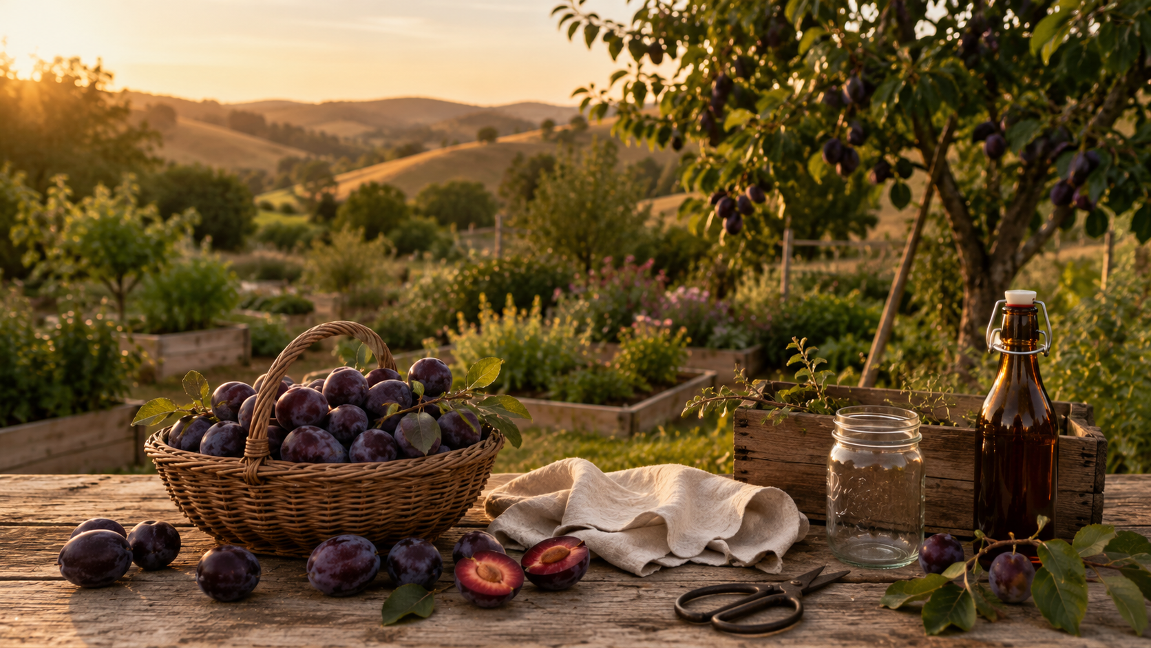 Fresh plums from the garden harvest