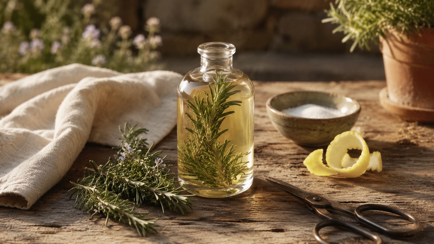 Homemade rosemary simple syrup width=